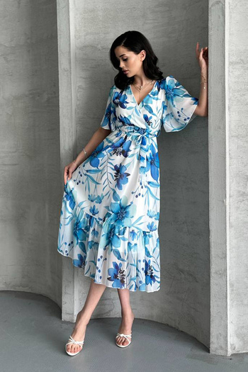 MILANOFOX Rochie din șifon cu decolteu dublu cu modele florale – rochie de vară pentru femei, căptușită, cu centură