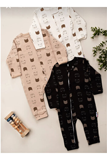 Baby Wings Baby Boy Printed Cotton Cuffed 3-Piece Jumpsuit Colorful Patterned