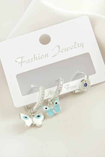 feryal 3 Pieces Butterfly Zircon Stone Earrings