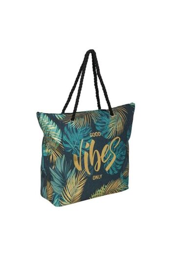 AB HOMES Green Beach Bag with Golden Foil Print 'Good Vibes'