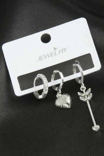 feryal 3 Pieces Heart Zircon Stone Earrings