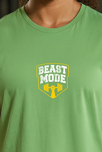 BESSA Women's Printed Green Oversize Crew Neck Cotton Sleeveless T-Shirt/Undershirt