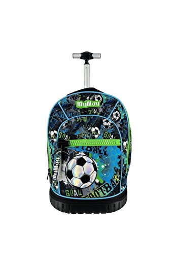 OEM Trolley Backpack Kindergarten Black Ciel Green Lime Large Zipper Football - My Way