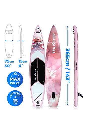 Thunder Rosea Inflatable SUP Board, 365x75x15cm, Set With Backpack, Chair, Pump, Cherry Blossom