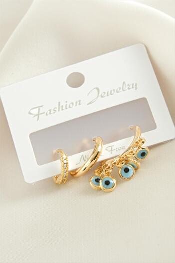 feryal 3 Pieces Evil Eye Zircon Stone Earrings