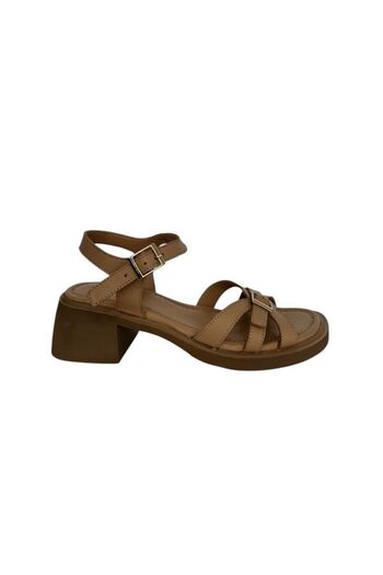 KEMAL TANCA 862 M-645 Women's Khaki Leather Heel Sandals