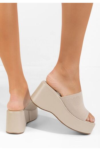 B T Shoes Yasmyne beige platform slippers