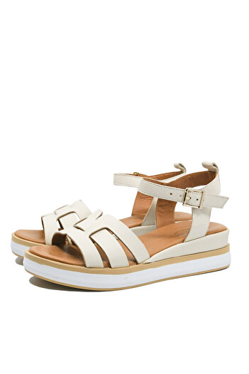 Anna Viotti women's sandals with wedge sole, cream made of natural leather