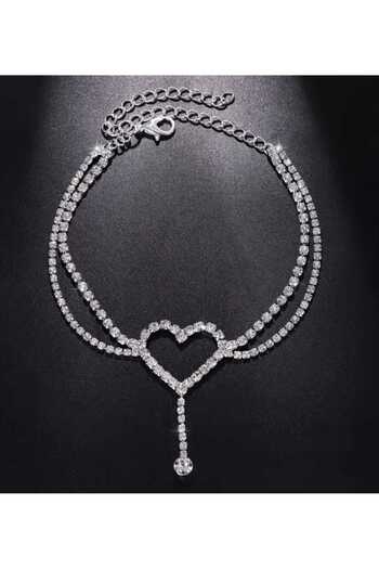 sarıyer silver Heart Model Hanging Zircon Stone Steel Anklet Stylish Design Stone Heart Foot Bracelet Steel Anklet