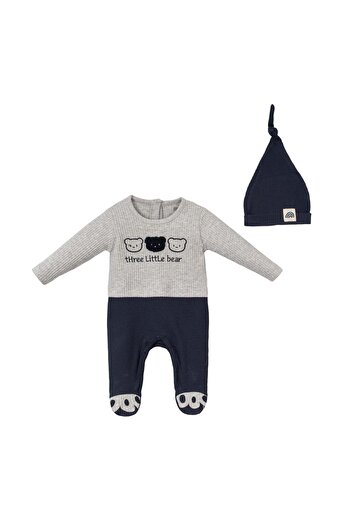 NECİXS BEBEE Little Bear Hat Jumpsuit Set Dark Blue