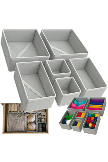 zola Set 6 cutii organizatoare pentru sertare,pliabile, 3 dimensiuni diferite, 14/28 x 14/28 x 12 cm, gri