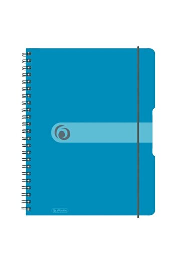 Herlitz Caiet spiralat EOTG A4, culoare albastru transparent, material PP, 80 de coli, format grilă, bandă elastică