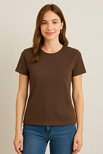 Ramior Γυναικείο καφέ Basic T-Shirt - Casual άνετο κοντομάνικο μοντέλο