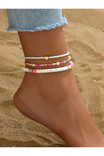 Mojo Jewellery Pearled Colored Fimo Beads 3-Piece Anklet Set – Adjustable Summer Women's Anklet