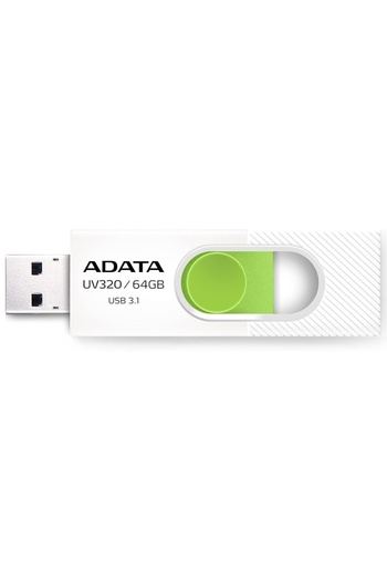 Adata UV320 USB Stick, 64G, USB 3.1, Sliding Design, White/Green