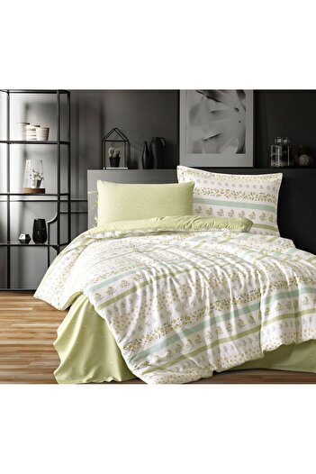 Alhabib bedding Summer Garden Bedspread Queen Size 200x150 cm Luxury Cotton White and Apple Green Floral Print 4 Pieces