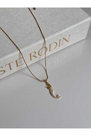 LEROSY CO Gold Color Women's Steel Necklace with Stone Detail and Mermaid Figure – Elegant and Fantastic Design