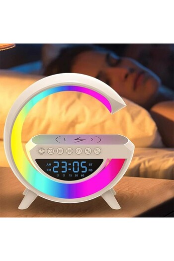 DEEBCO LED RGB 4-in-1 Lamp with Bluetooth Speaker, Wireless Charger, and Alarm Clock
