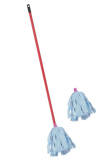 Flora Standart Mop Temizlik Kovalarıyla Uyumlu Sap ve Paspas Seti, 120cm Vidalı Metal Sap + 2 Adet Paspas