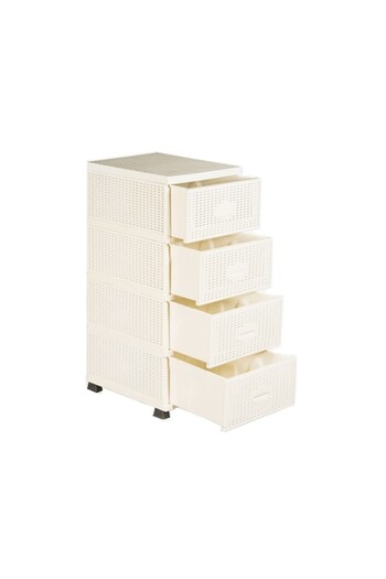 sterk Storage Cabinet for Hallway, Bathroom, and Kitchen, 91x46x37.5 cm, Rattan, White