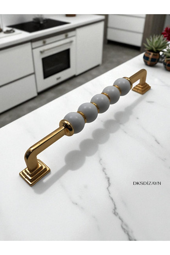 DKSDİZAYN Maya Beaded 192 mm Gold Special Heavy Metal 1St Classroom Furniture Drawer Kitchen Cabinet Handle Premium Handle