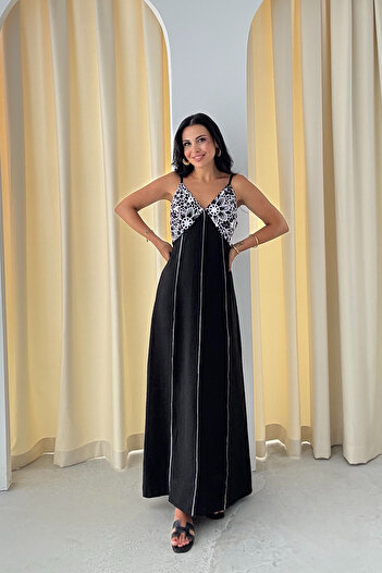 Seda Yalçın Atelier Black Chest Detailed Strap Midi Dress