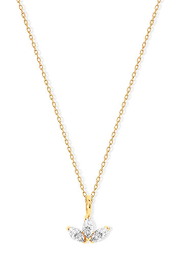 Diamond Line-Gülaylar 14 Ayar Sarı Altın Minimal Taşlı Lotus Kolye