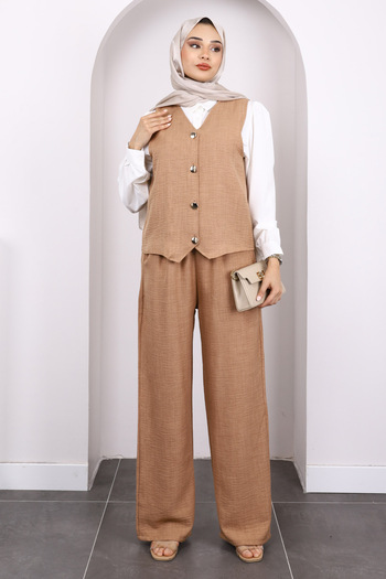 İmajButik Σετ Camel Vest με παντελόνι
