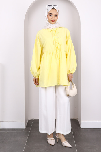 İmajButik Yellow Sleeve Elastic Front Buttoned Tunic