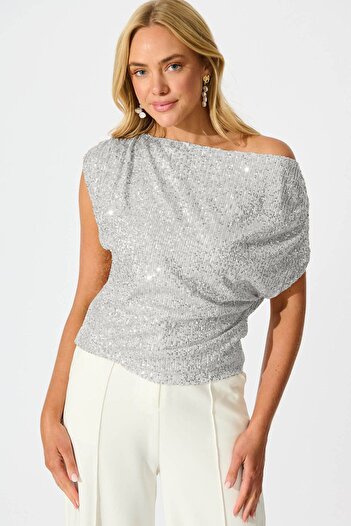 AFR CLOTHES Women's Special Design Sequence Drop Shoulder Lining Bluz