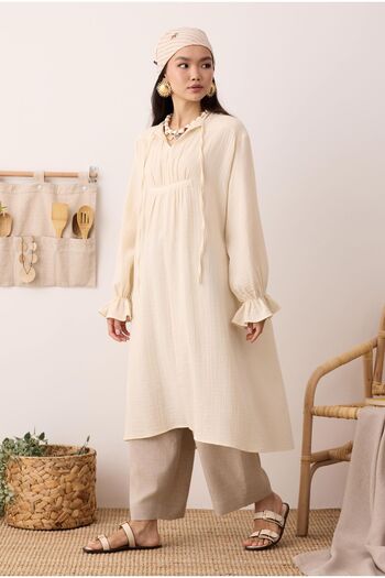HEQA Multi Gathered Muslin Tunic Bone