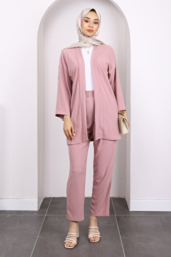 İmajButik Dusty Rose Wrap Kimono Pants Set