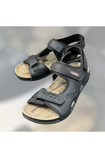 Apella Men's Black Orthopedic Sole Velcro Sandals