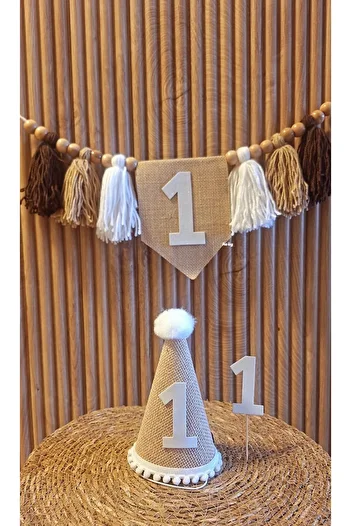 asöy 1 Year Old Hat High Chair Wall Pennant Brown One 1 Year Old Party Set of 3 Pennants