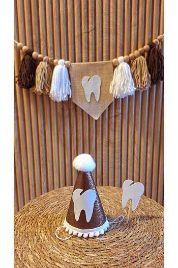 asöy My Tooth Came Out Hat High Chair Wall Pennant Brown Tooth Party Set of 3 Pennant My First Tooth Came Out