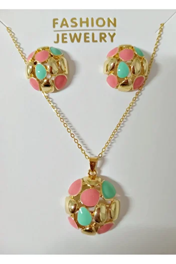 mos&more 3 Pieces, Steel Enamel Colored Necklace and Earring Set, Gift