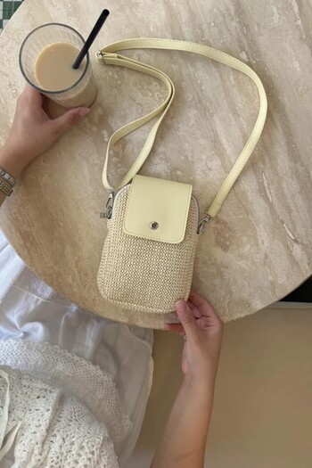 LEONAS Mini Shoulder and Crossbody Bag with Straw Detail and Leather Cover Jeremi Yellow