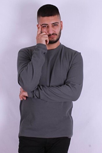 trender O Neck Waffle Anthracite Men's Sweatshirt 5073-2