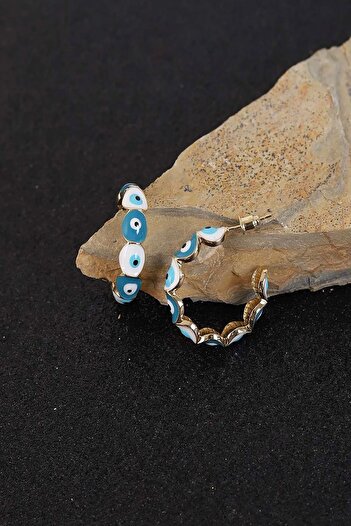Pretty Gold Evil Eye Bead Detailed Earrings