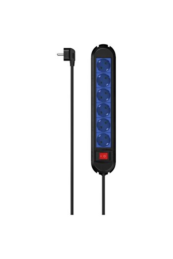 Hama Power Strip with Switch, Wall-Mount, 6 Outlets, H05VV-F3G1.5, 1.5 m, Black/Blue