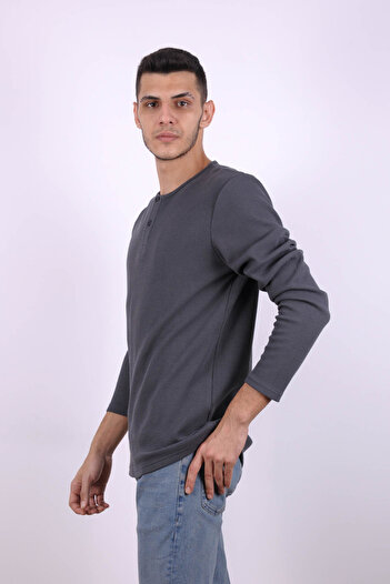 trender Buttoned Waffle Anthracite Men's Sweatshirt 5070