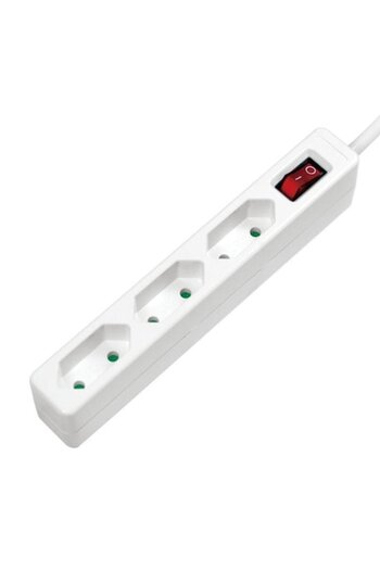 LogiLink Power Strip, 3 Sockets, Switch, 1.5 m, White
