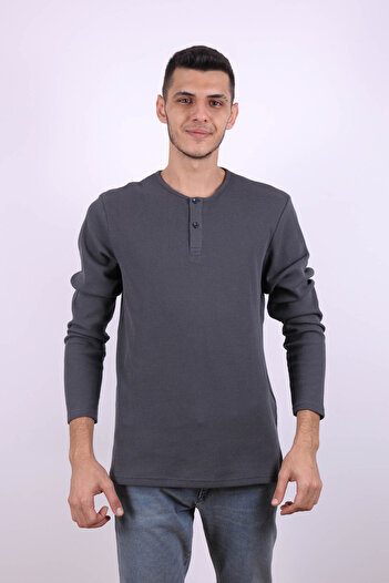 trender Buttoned Waffle Anthracite Men's Sweatshirt 5070