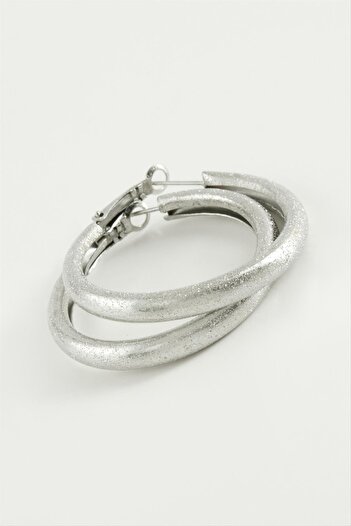 feryal Silvery Tube Hoop Earrings 5.5 cm