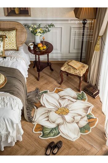 COOYA Leather Flower Carpet, Bedroom Area Mat, Light Elasticity Shock Absorption, Living Room Decor, 90cm