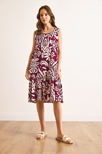 Olalook Women's Burgundy Skirt Flounced Woven Viscose Dress Elb-19002502