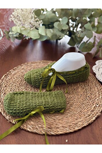 yucin Hand Knitted Ribbon Dowry Booties – Winter Home Shoes / Slippers / House Slippers