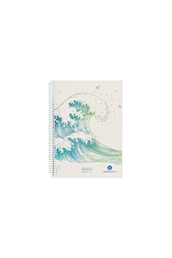 Herlitz Caiet Greenline A5, Alb, Hârtie Materială, 70 de Coli, Legat Spiral, Format Grilă, Design Ondulat