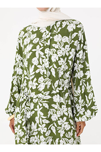 Refka Half Patch Printed Viscose Hijab Dress - Green -