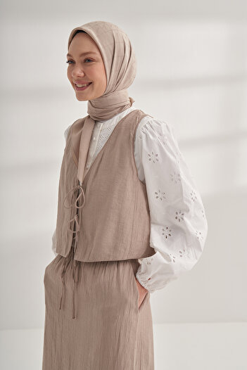 ARMANDA Seher a Pattern Scarf - Dark Beige